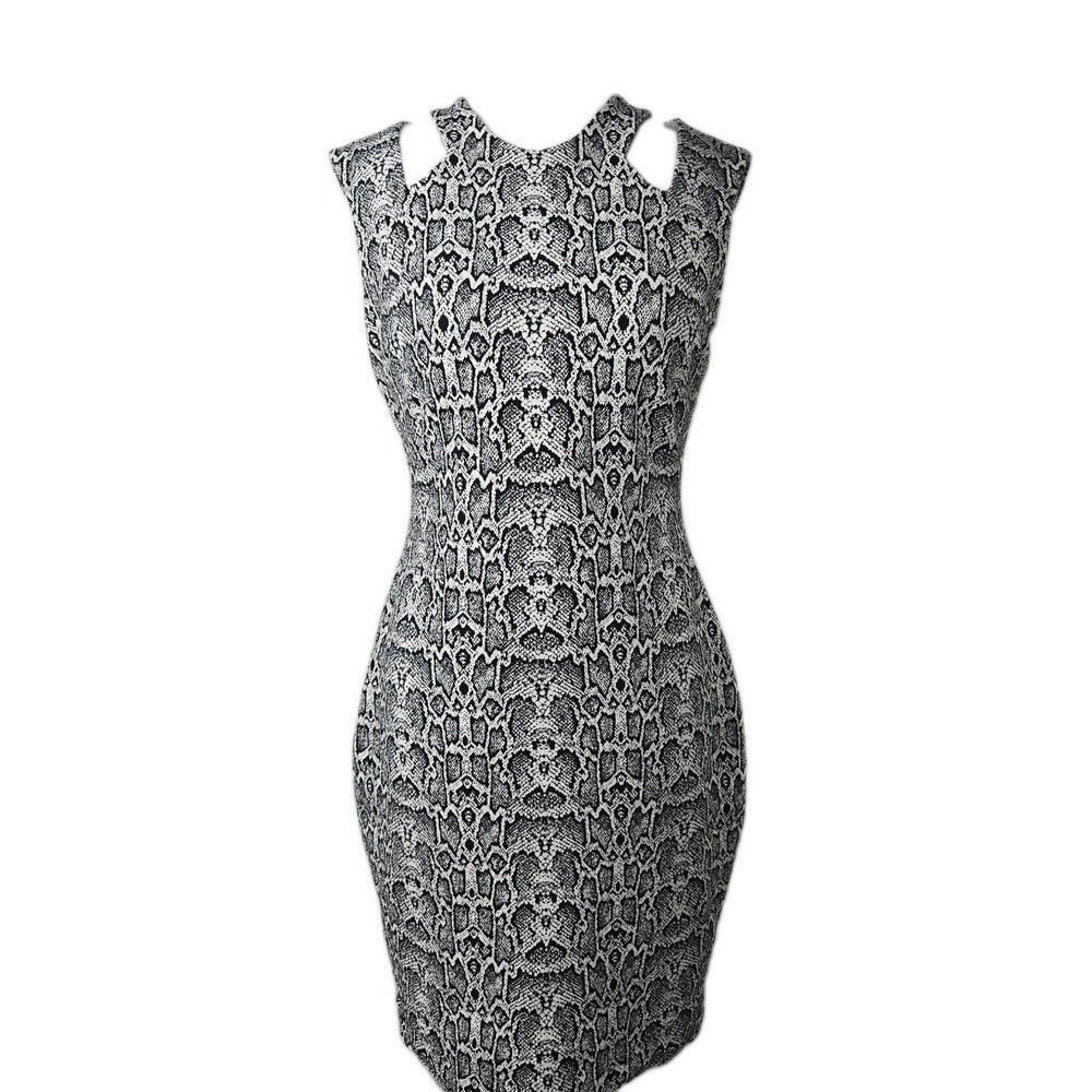 Cache Size 8 Dress Black White Snake Print Cut Out Keyhole Sleeveless Knit Lined